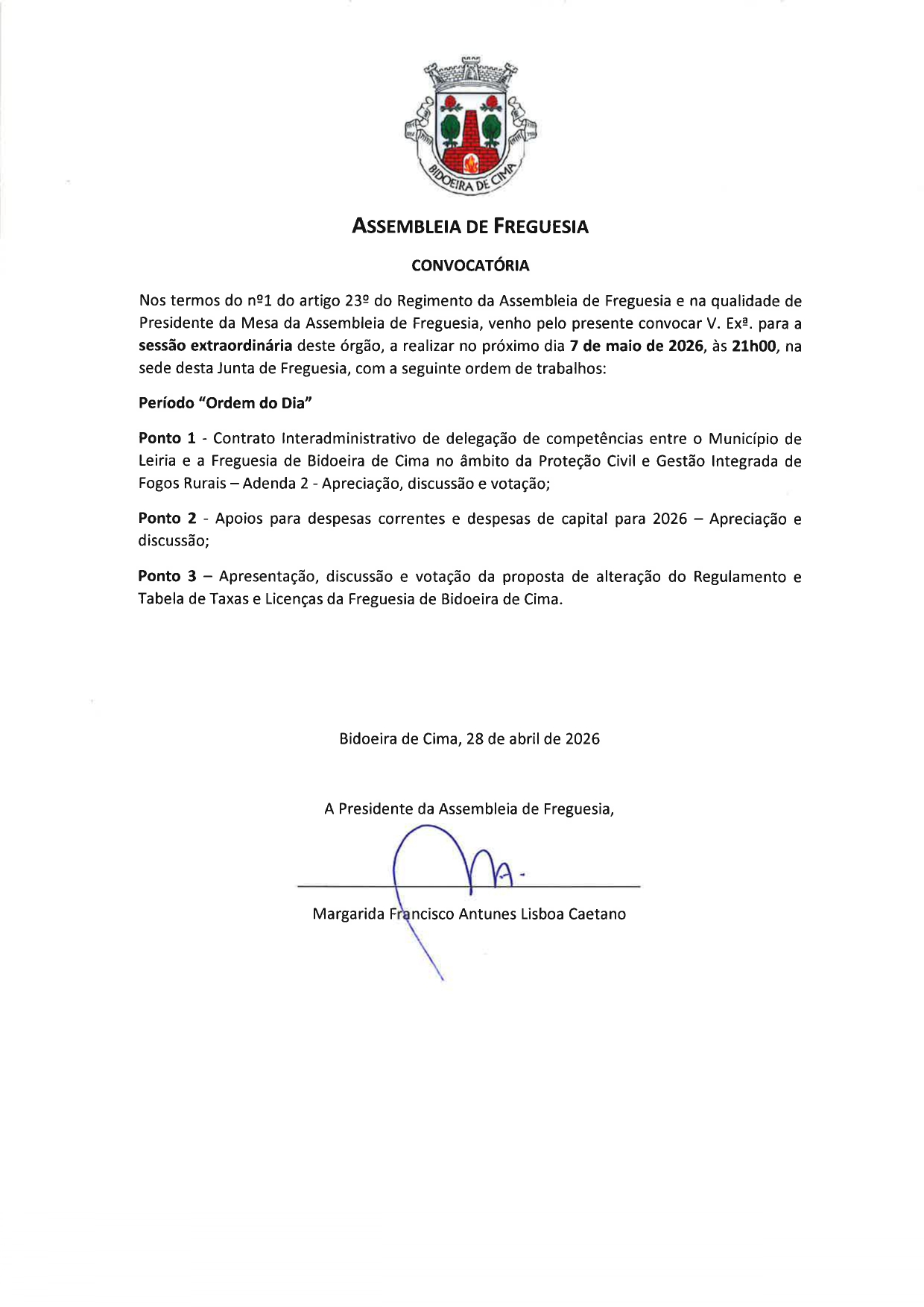 Imagem Assembleia de Freguesia Extraordinária - 7 de maio