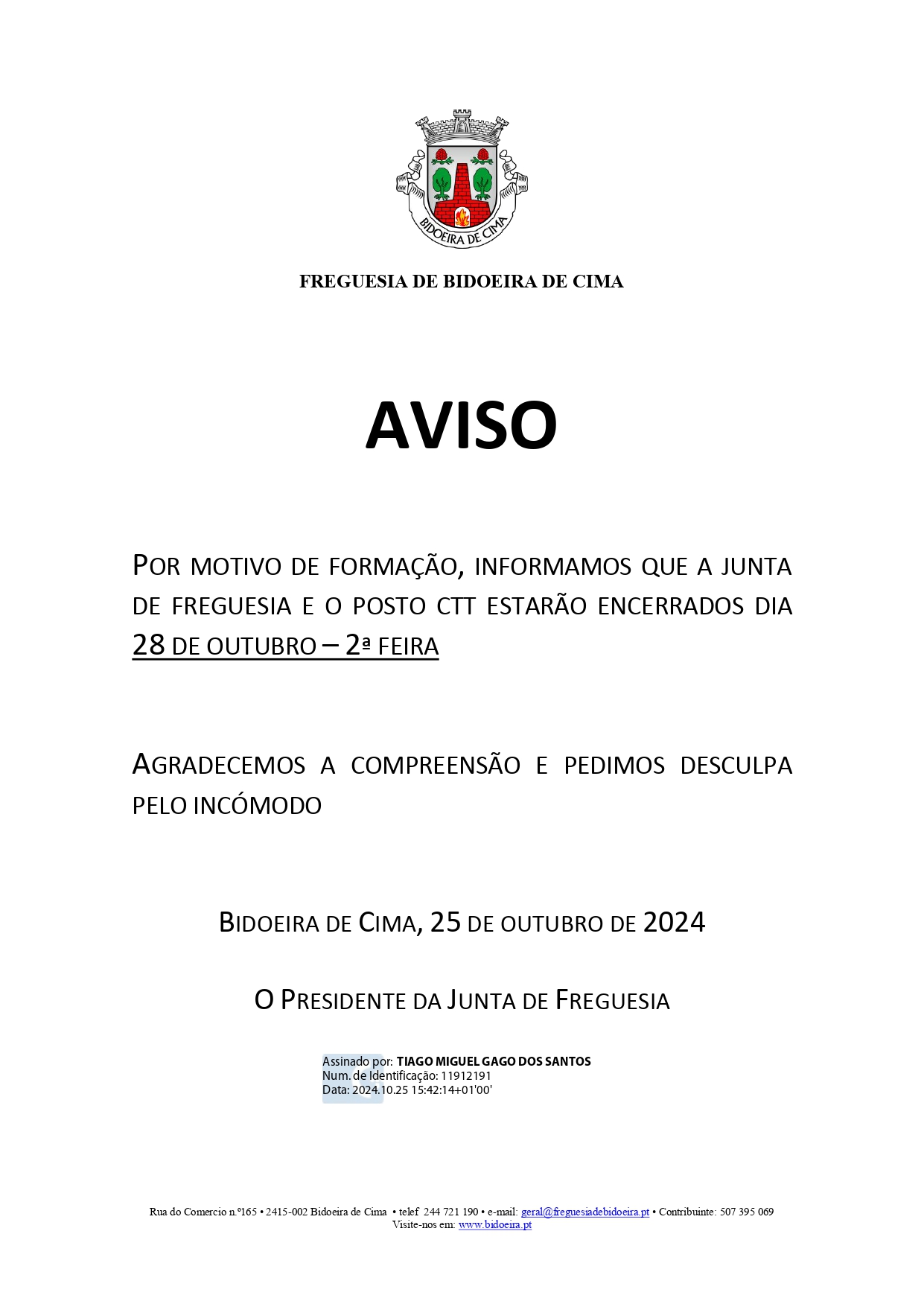Imagem Encerramento Junta de Freguesia e posto CTT