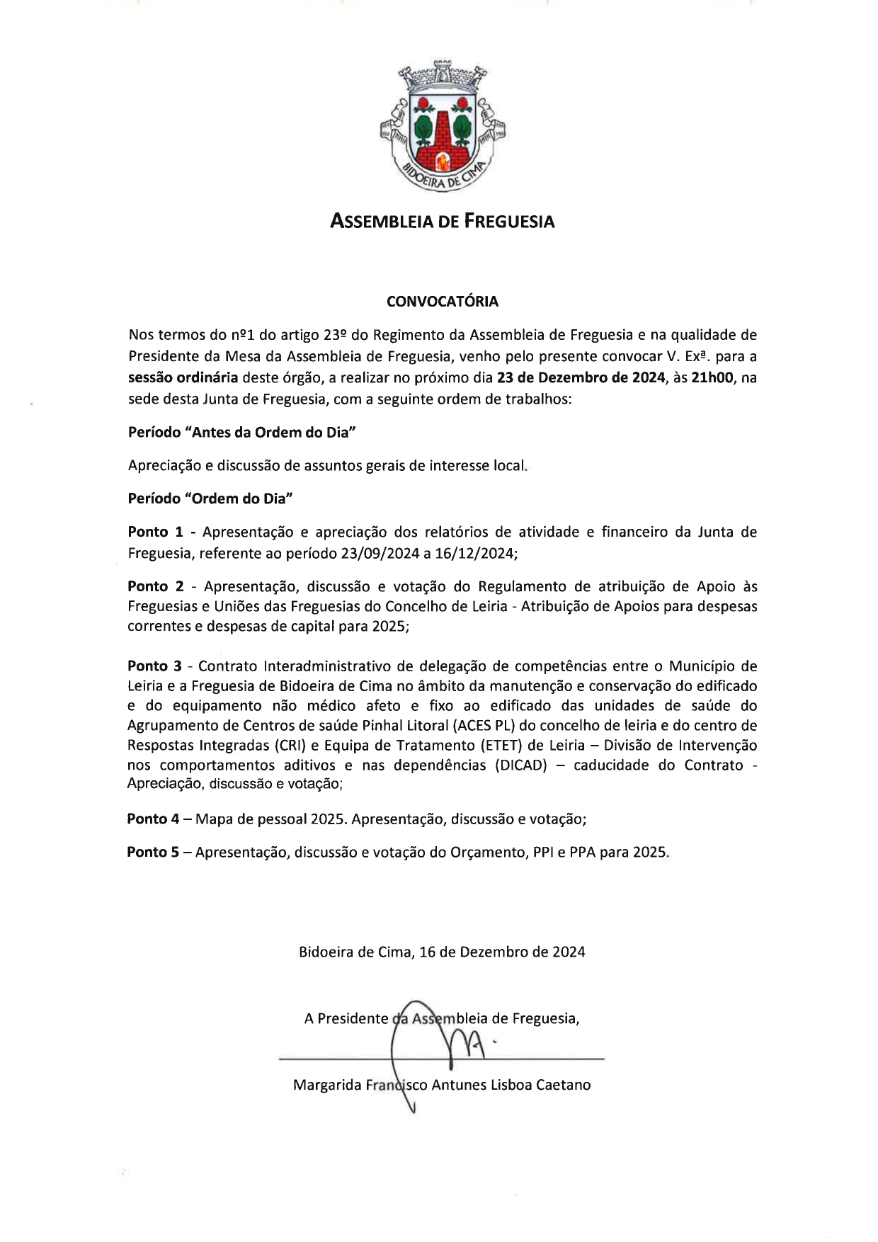 Imagem Assembleia de Freguesia - 23 de dezembro - 21 horas - sala polivalente da Junta de Freguesia