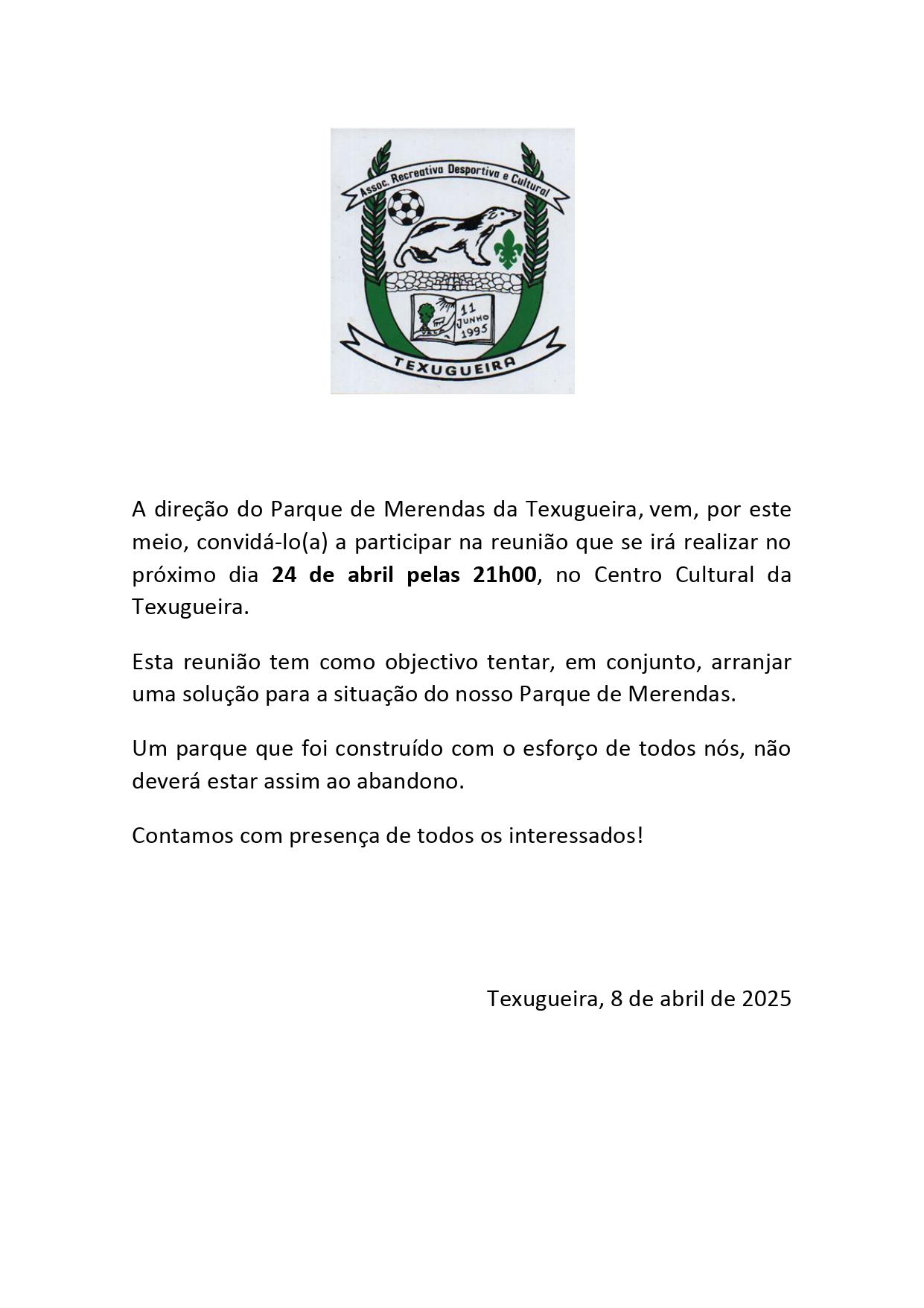 Imagem Parque de merendas da Texugueira - reunião - 24 abril - 21h00