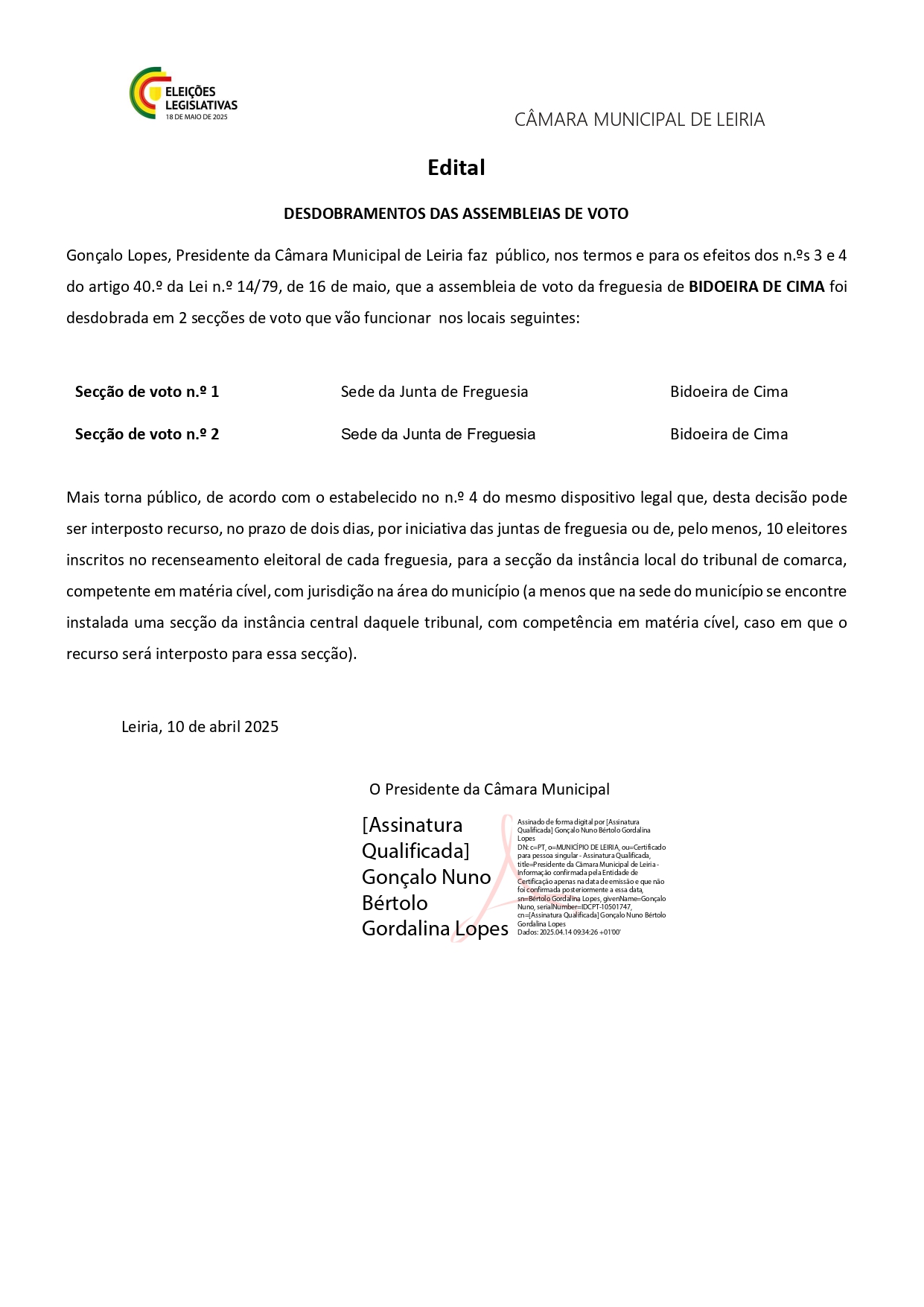 Imagem Desdobramento das mesas de voto - 18 maio