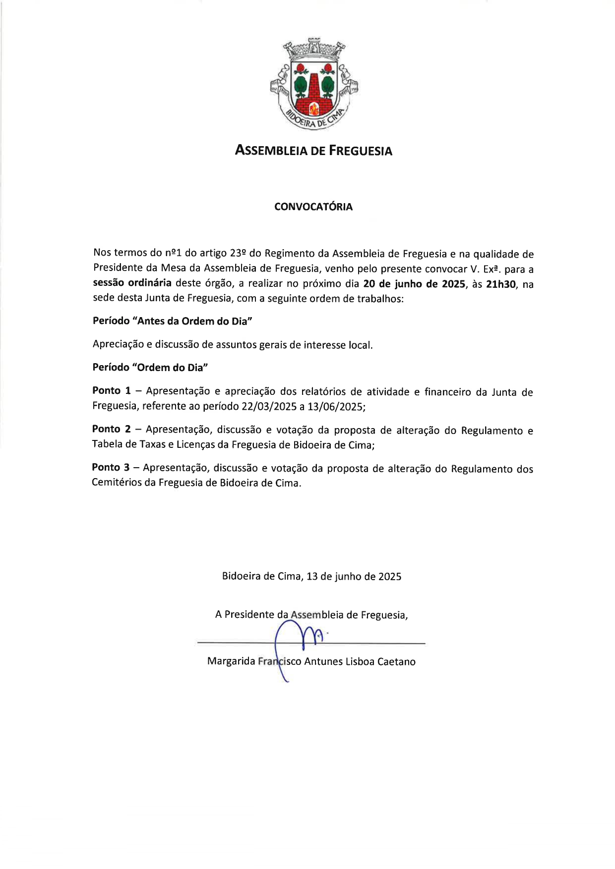 Imagem Assembleia de Freguesia - 20 junho 2025 - 21h30