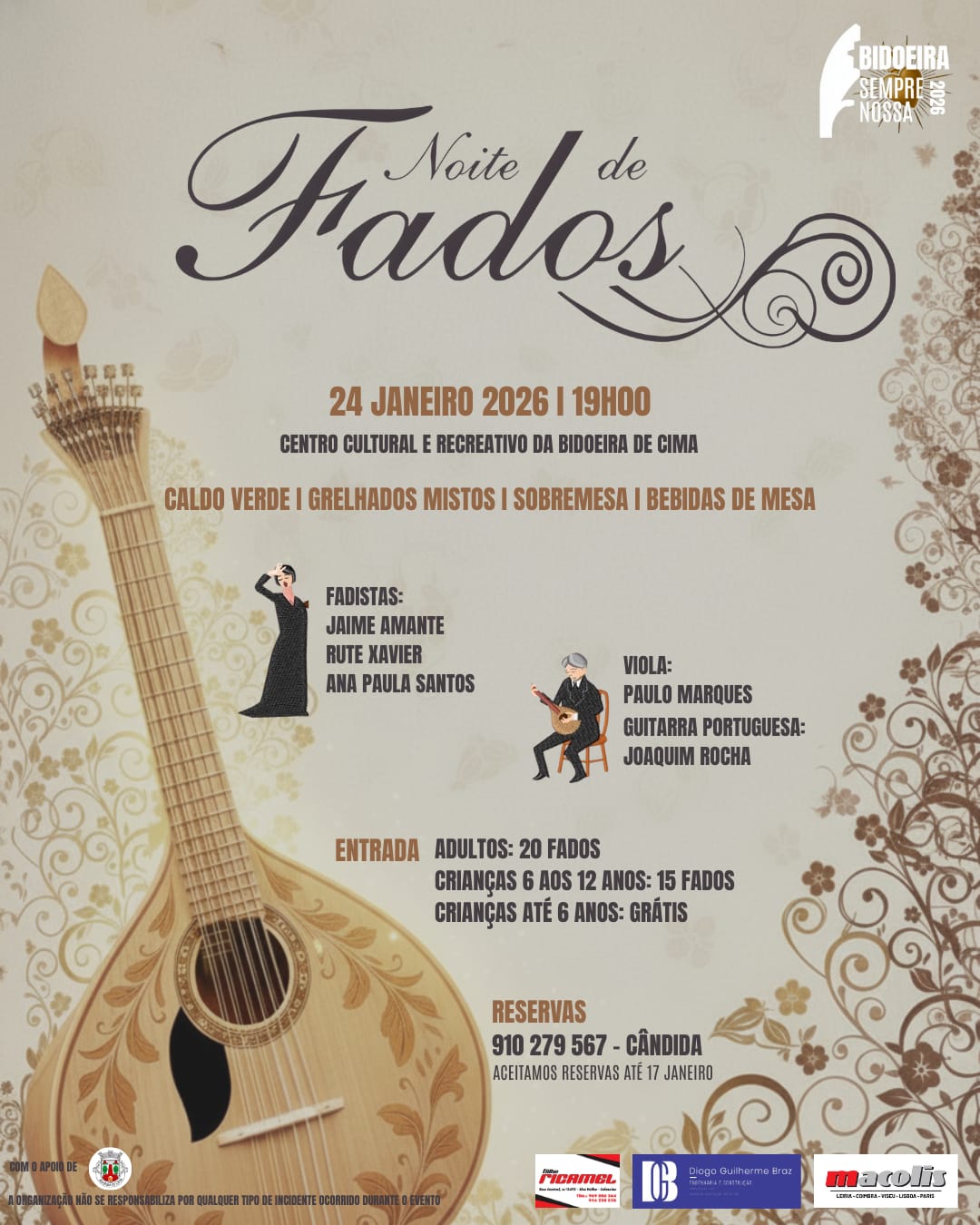 Imagem Noite de fados - 24 de janeiro - 19h00 - Comissão de Festas de Bidoeira de Cima