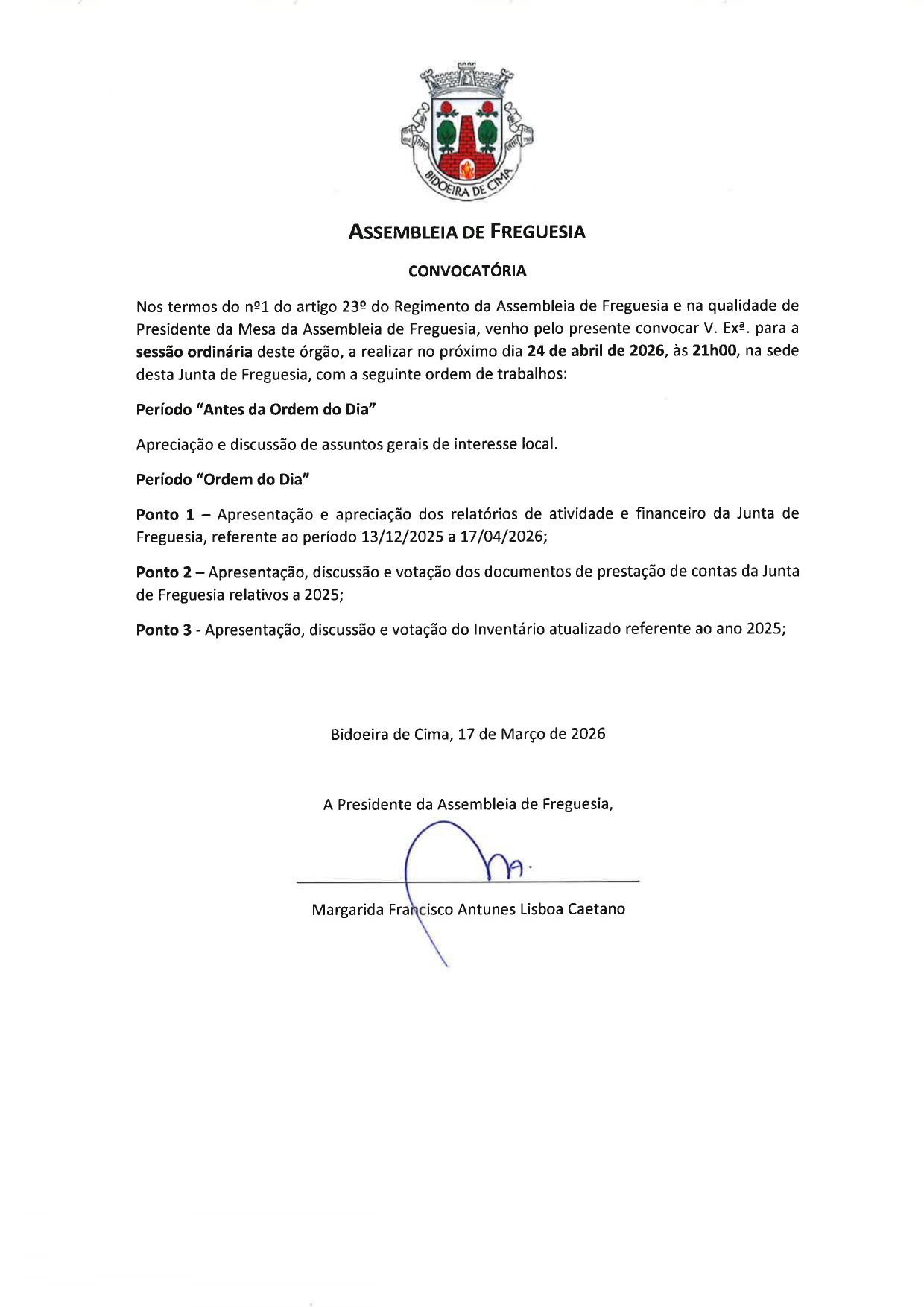 Imagem Assembleia de Freguesia - 24 abril - 21h00