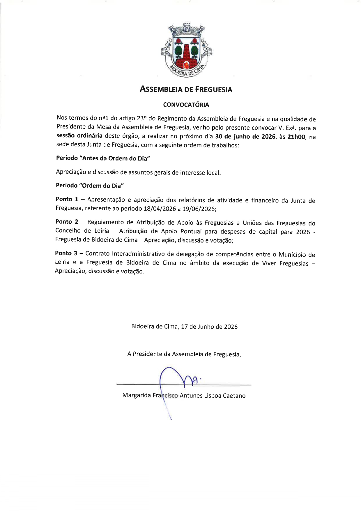 Imagem Assembleia de Freguesia - 30 de Junho - 21h00