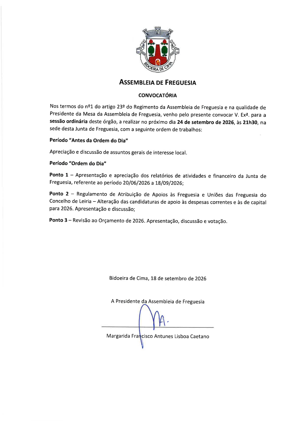 Imagem Assembleia de freguesia - dia 24 setembro - 21h30